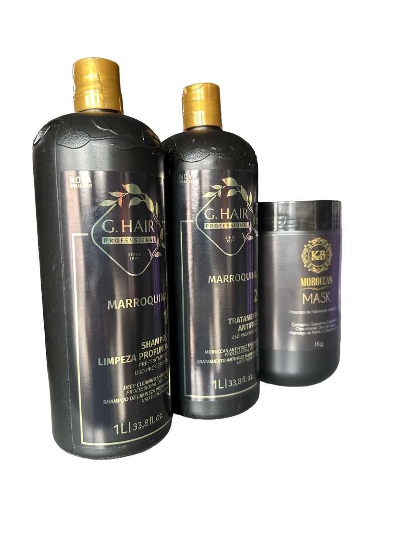 KB Moroccan Complete Hair Revival Kit Cleansing Shampoo, Straightening Treatment & Repair Mask 3 PCS . 1000ml 34 oz - Keratinbeauty