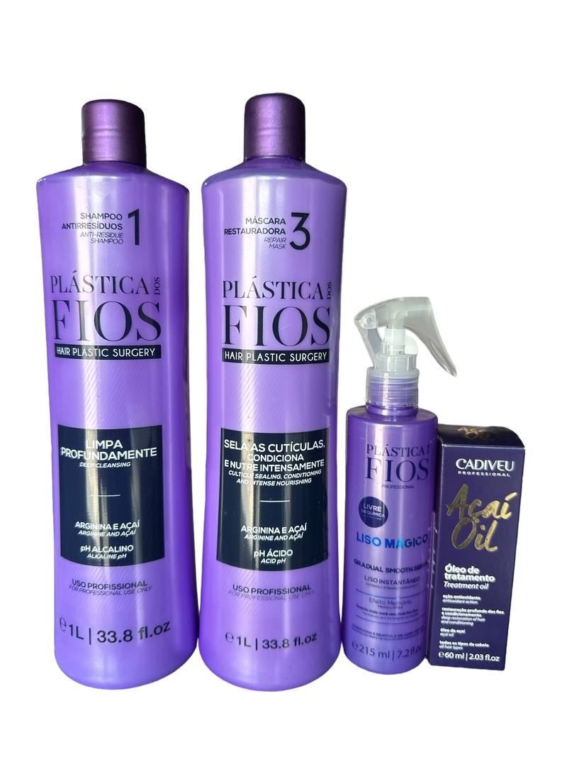 Plastica Dos Fios Kit Intensive Hair Care Shampoo Conditioner Mask & Açai Oil Serum - Keratinbeauty