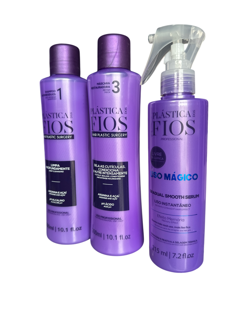 Cadiveu Plastica Dos Fios Sexy Hair Set. Detox Shampoo,Conditioner and Magic Fluid