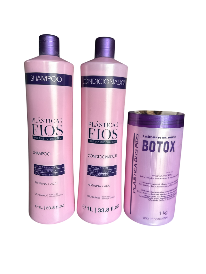 Plastica Dos Fios Deep Hydrating Kit Shampoo Hair Conditioner And Hair Btox 34oz 1000ml